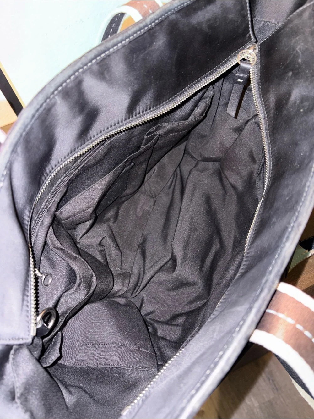 Coach Black Signature Nylon Tote | Blue Leather Trim | Large